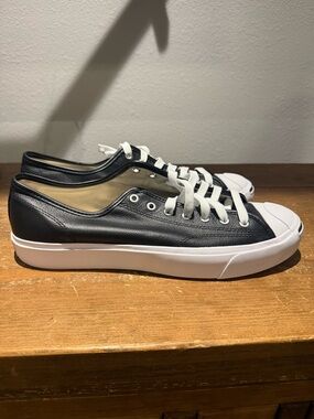 Converse Jack Purcell Black Leather Low-Top Sneakers with White Sole